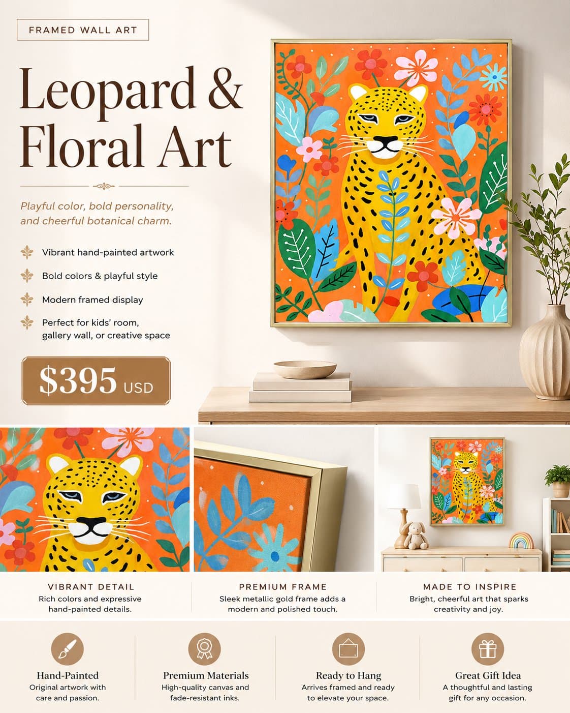 Colorful Leopard Botanical Wall Art — wall art