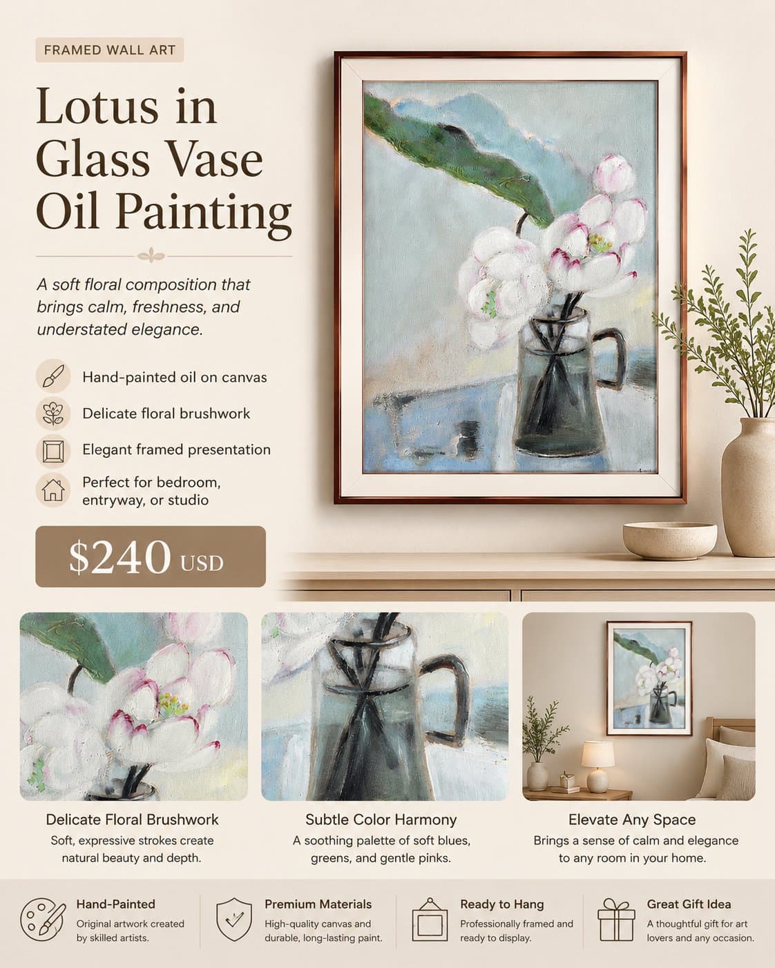 White Lotus Floral Wall Art — wall art